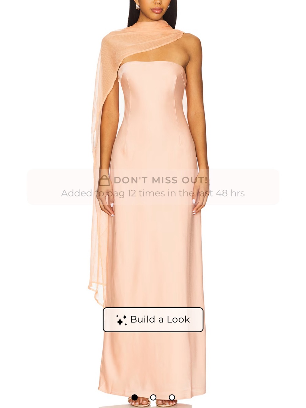 Strapless Light Peach Evening Gown with Sheer Draped Scarf